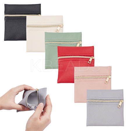 6Pcs 6 Colors Imitation Leather Jewelry Storage Zipper Bags ABAG-NB0002-15A-1