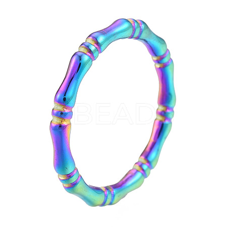 Ion Plating(IP) 201 Stainless Steel Bamboo Sticker Finger Ring for Women RJEW-N038-128M-1