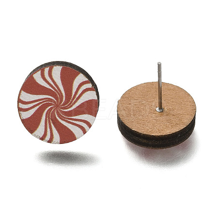 Christmas Printed Wood Stud Earrings for Women EJEW-U025-01G-1