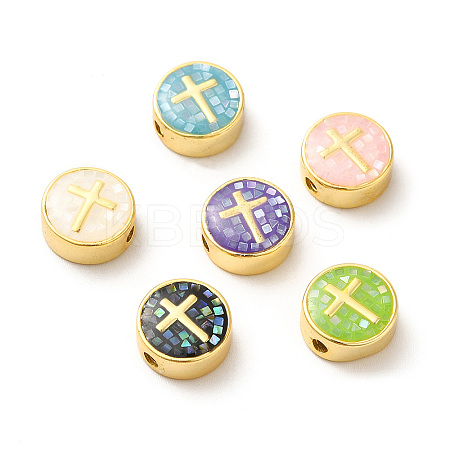 Rack Plating Brass Enamel Beads ENAM-D044-04G-1