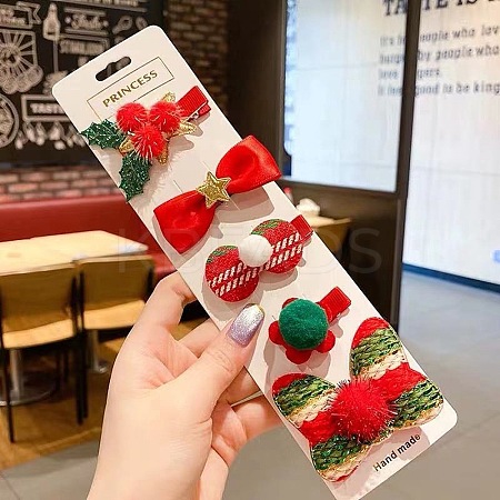 Christmas Theme Cloth Felt Fabric Alligator Hair Clip OHAR-R100-01F-1