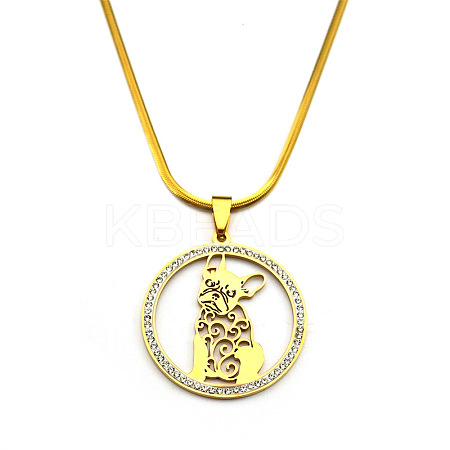 201 Stainless Steel French Bulldog Pendant Necklaces NJEW-S007-27G-1
