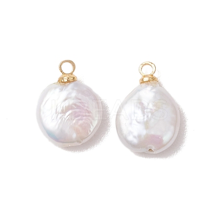 Natural Keshi Pearl Flat Round Charms PALLOY-JF05077-01-1