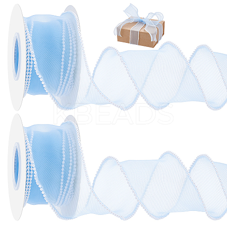 5 Yards Organza Plastic Ribbon with Plastic Pearl Edged OCOR-WH0101-185C-1