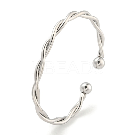 Non-Tarnish Twisted 304 Stainless Steel Cuff Bangles for Women BJEW-P331-08P-1