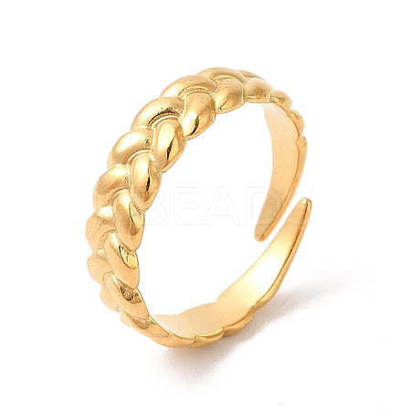 Ion Plating(IP) 304 Stainless Steel Twist Rope Shape Open Cuff Ring for Women RJEW-E063-31G-1