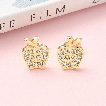 Apple Brass Micro Pave Clear Cubic Zirconia Stud Earrings EJEW-Z144-24G-1