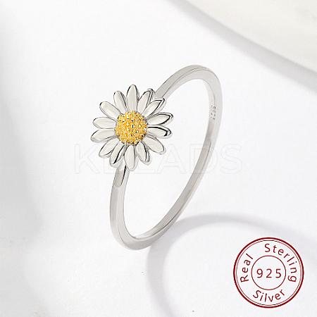 Rhodium Plated 925 Sterling Silver Daisy Flower Finger Ring for Women KN3229-4-1