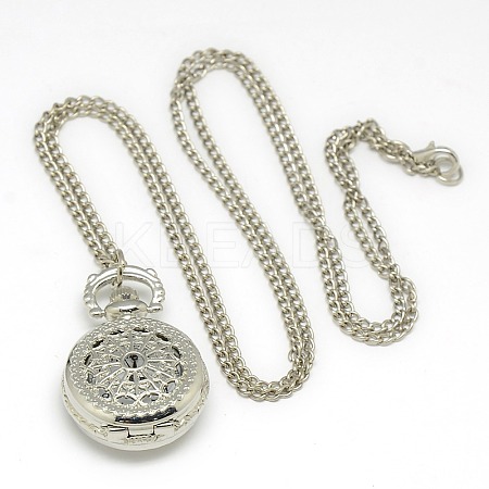 Alloy Flat Round with Spider Web Pendant Necklace Pocket Watch X-WACH-N013-03-1