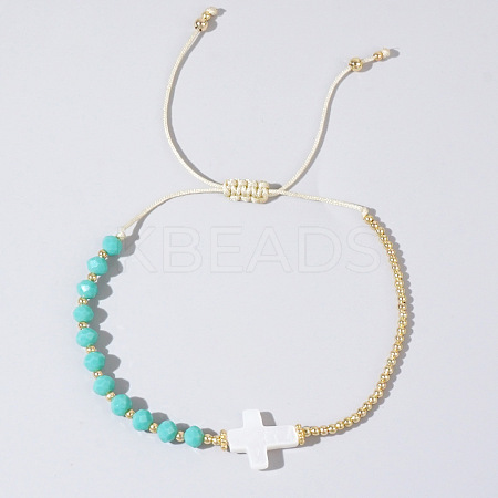 Vintage Bohemian Cross Shell & Jade Bead Braided Bracelets LJ7242-3-1