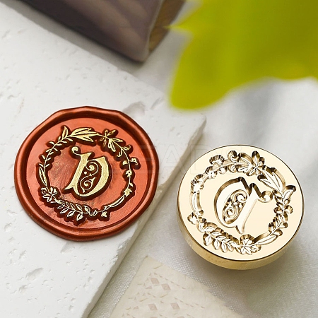 Golden Tone Wax Seal Brass Stamp Head DIY-B079-01G-V-1