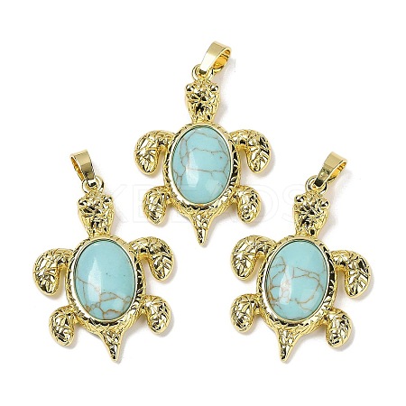 Synthetic Turquoise & Brass Pendants KK-F887-01G-02-1