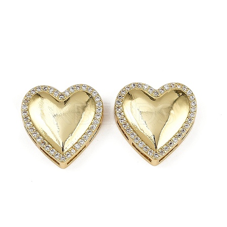 Heart Brass Micro Pave Clear Cubic Zirconia Slide Charms KK-S526-29G-1