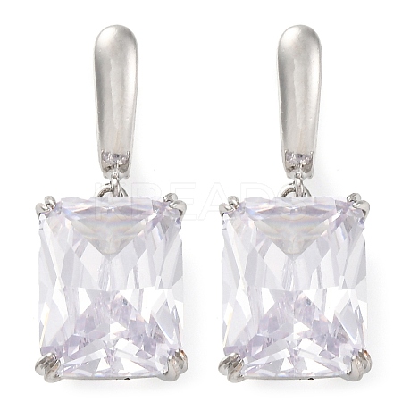 Brass Pave Cubic Zirconia Rectangle Hoop Earrings for Women EJEW-I304-28P-08-1