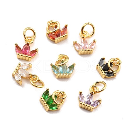 Brass Cubic Zirconia Charms KK-A156-02G-RS-1