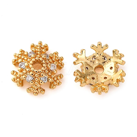 Brass Micro Pave Clear Cubic Zirconia Bead Caps KK-K378-48B-G-1