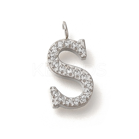 304 Stainless Steel Micro Pave Cubic Zirconia Pendants STAS-H228-06P-S-1
