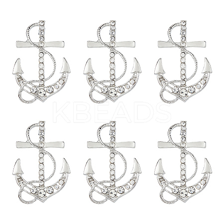 6Pcs Anchor Alloy Rhinestone Lapel Pins for Backpack Clothes JEWB-FH0002-73P-1