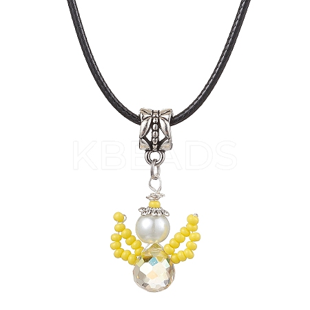 Glass Seed Beads & Glass Pearl Angel Pendant Necklaces NJEW-MZ00056-02-1