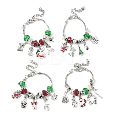 4Pcs 4 Styles Christmas Theme Glass & Alloy European Beads Bracelet Sets for Women BJEW-JB11198-1