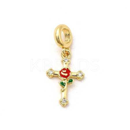 Brass Micro Pave Clear Cubic Zirconia European Dangle Charms KK-C113-13A-G-1