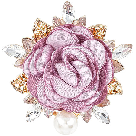 Cloth Rose with Crystal Rhinestone Brooch Pin JEWB-WH0028-13LG-1