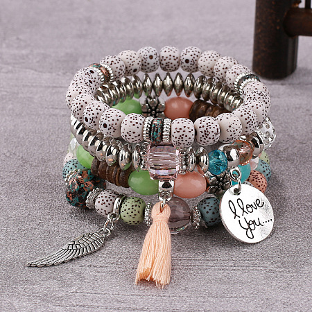Boho Style Wood Beaded Stretch Bracelet Sets for Women WGE3C3B-62-1