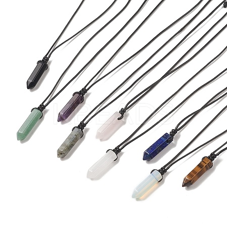 Natural & Synthetic Mixed Gemstone Bullet Pendant Necklace with Waxed Cords for Women NJEW-M196-02-1