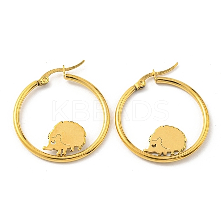 304 Stainless Steel Hedgehog Beaded Hoop Earrings EJEW-F320-02G-1