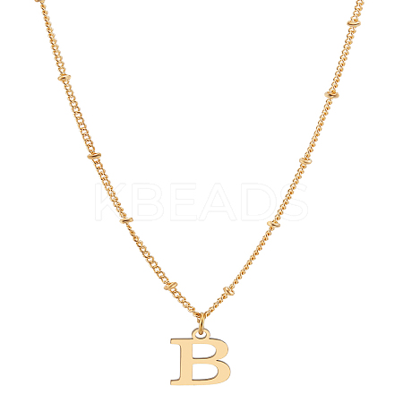 1Pc Brass Chain & 304 Stainless Steel Letter Pendant Necklaces NJEW-LP0001-35B-G-1