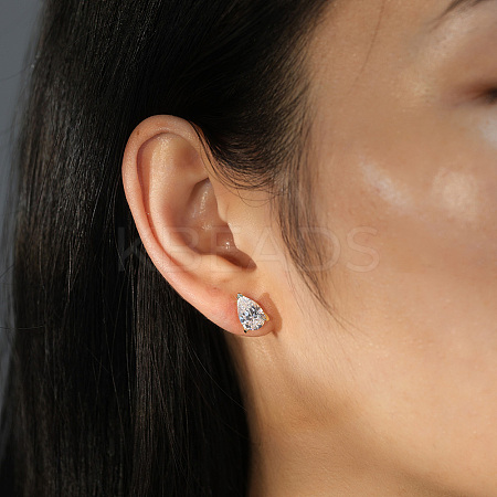925 Sterling Silver Micro Pave Clear Cubic Zirconia Stud Earrings EJEW-G443-01P-1