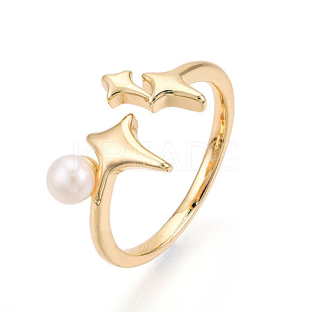 Brass & Natural Pearls Adjustable Open Cuff Rings for Women PEAR-N020-07I-1