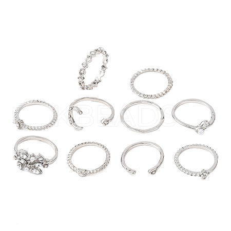 10Pcs Alloy with Crystal Rhinestone Finger Rings WG3531F-03-1