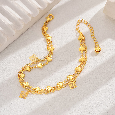 Elegant Double Layered Heart Shaped Brass Anklet for Women BN4407-1