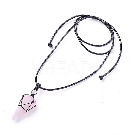 Natural Rose Quartz Pendants Necklaces LS-NJEW-E140-A06-1