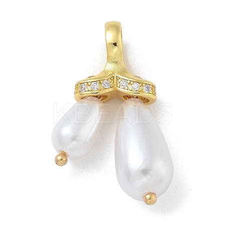 Rack Plating Brass Micro Pave Clear Cubic Zirconia with ABS Plastic Pearl Pendants KK-G515-57G-1