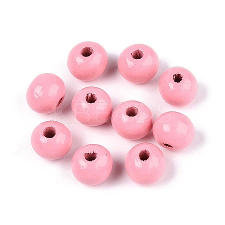 Spray Painted Round Natural Schima Wood Beads WOOD-A018-8mm-06-1