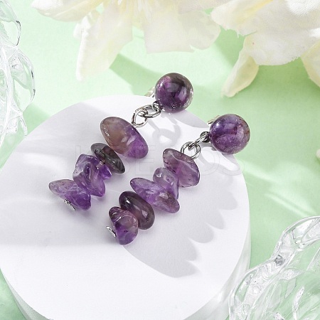 Natural Amethyst Dangle Stud Earrings EJEW-JE06371-06-1
