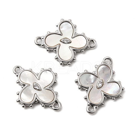 Brass Pave Clear Cubic Zirconia Flower Links Connector Charms KK-G553-03P-1