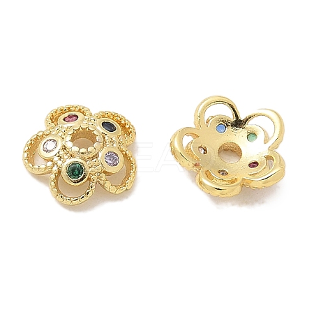 Rack Plating Brass Micro Pave Cubic Zirconia Bead Caps KK-K293-23A-G-1