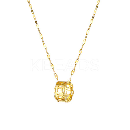 Retro Style 303 Stainless Steel Coin Circle Pendant Dapped Chain Necklaces for Women FS-WG2B7EF-03-1