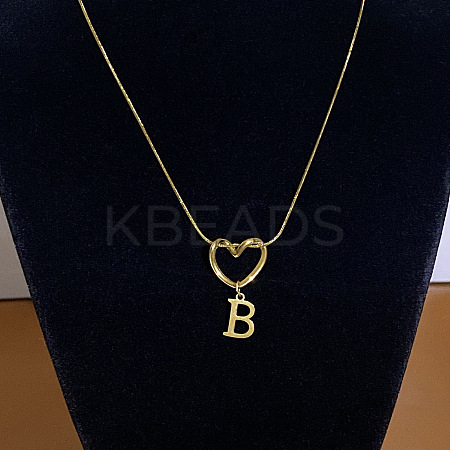 304 Stainless Steel Heart with Initial Pendant Necklaces for Women FS-WG4DC9E-02-1