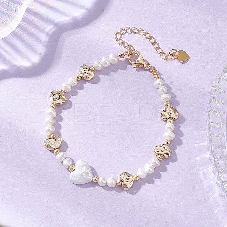 Natural Cultured Freshwater Pearl & Brass Beaded Bracelets for Women BJEW-JB13367-1