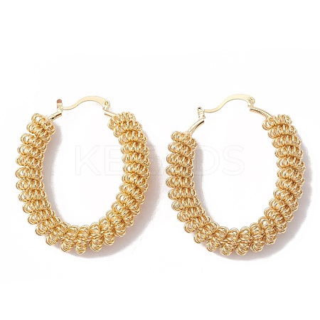 Brass Wire Wrap Spiral Oval Hoop Earrings for Women EJEW-A093-15G-1