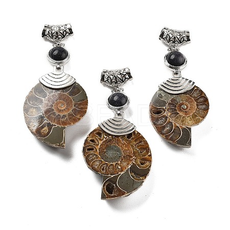 Synthetic Blue Goldstone Fossil Snail Pendants G-F062-09-1