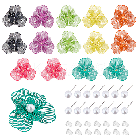 DIY Flower 430 Stainless Steel & Plastic Imitation Pearl Stud Earrings Making Kits DIY-FH0009-99-1