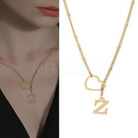 1Pc Letter & Heart Stainless Steel Lariat Necklaces for Women NJEW-LP0002-87G-Z-1