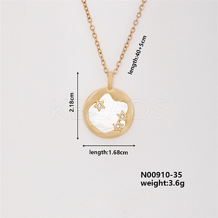 Vintage Brass Rhinestones Flat Round with Star Pendant Necklace for Women TU3121-4-1