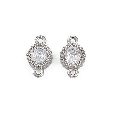 304 Stainless Steel Pave Clear Cubic Zirconia Flat Round Links Connector Charms STAS-F322-12P-1