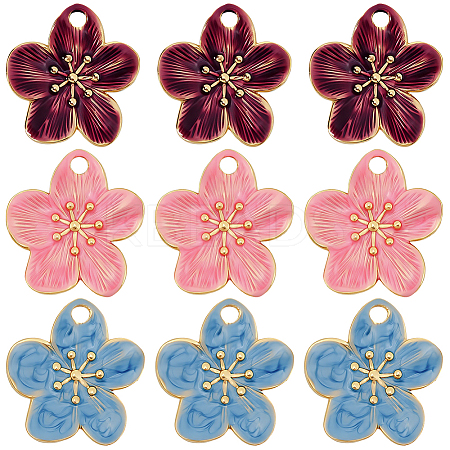 9Pcs 3 Colors 304 Stainless Steel Enamel Pendants STAS-BBC0009-29-1